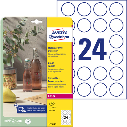 AVERY Zweckform Crystal Clear Etiketten, Durchmesser 40mm