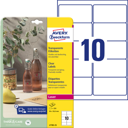 AVERY Zweckform Crystal Clear Etiketten, 96 x 50,8 mm