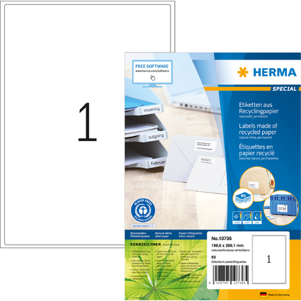 HERMA Universal-Etiketten Recycling, 199,6 x 289,1 mm, 80 Bl