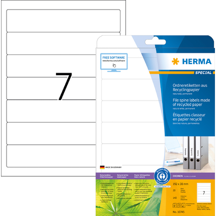 HERMA Ordnerrcken-Etiketten Recycling, 192 x 38 mm, 20 Bl.