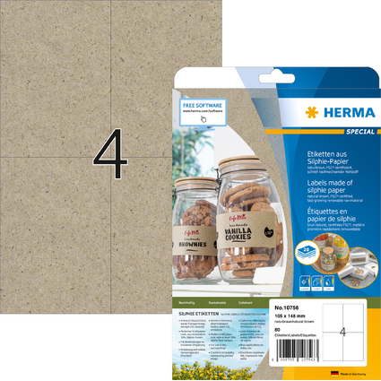 HERMA Etiketten aus Silphie-Papier, 105 x 148 mm, naturbraun