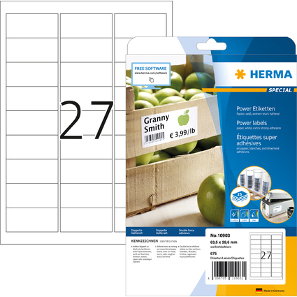 HERMA Power Etiketten SPECIAL, 63,5 x 29,6 mm, wei