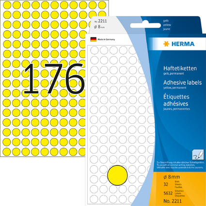 HERMA Markierungspunkte, Durchmesser: 8 mm, gelb,