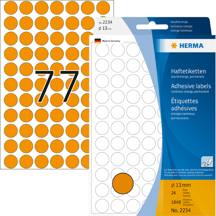 HERMA Markierungspunkte, Durchmesser: 13 mm, leuchtorange