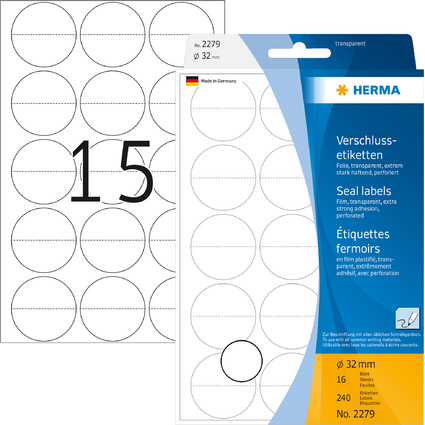 HERMA Verschluetiketten, Durchmesser: 32 mm, transparent