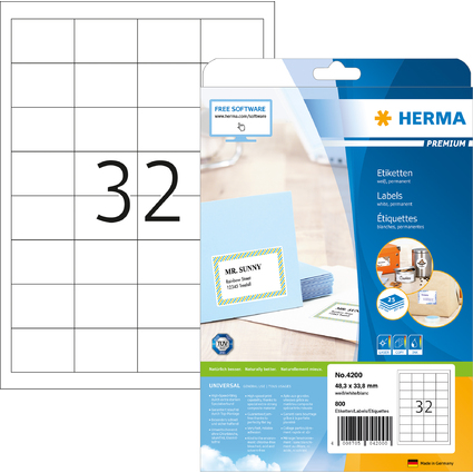 HERMA Universal-Etiketten PREMIUM, 48,3 x 33,8 mm, wei