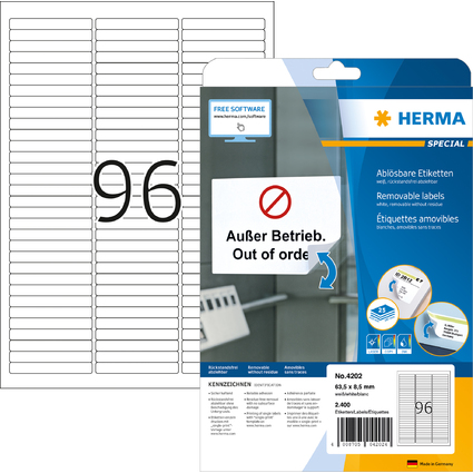 HERMA Universal-Etiketten SPECIAL, 63,5 x 8,5 mm, wei