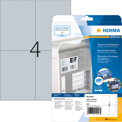 HERMA Typenschild-Etiketten SPECIAL, 105 x 148 mm, silber