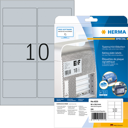 HERMA Typenschild-Etiketten SPECIAL, 96 x 50,8 mm, silber