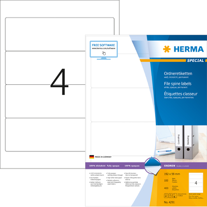 HERMA Ordnerrücken-Etiketten SPECIAL, 192 x 59 mm, weiß
