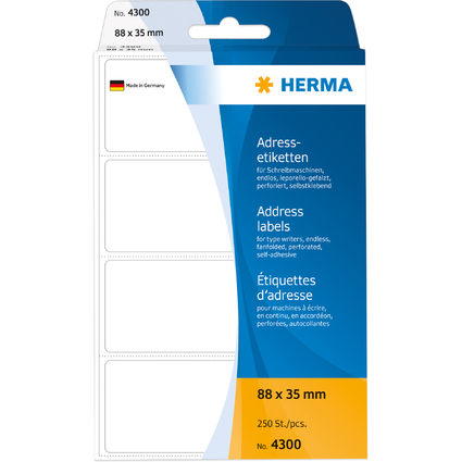 HERMA Adress-Etiketten, 88 x 35 mm, Leporello gefalzt, wei