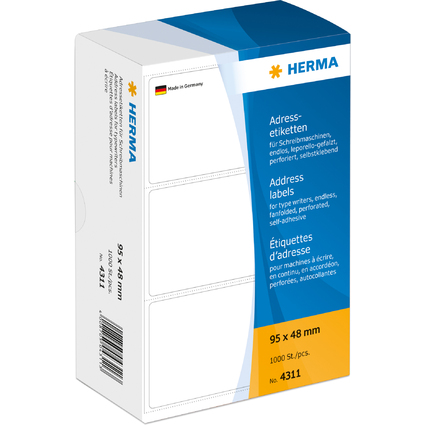 HERMA Adress-Etiketten, 95 x 48 mm, Leporello gefalzt, wei