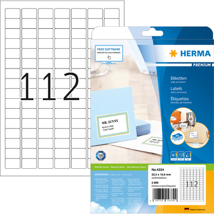 HERMA Universal-Etiketten PREMIUM, 25,4 x 16,9 mm, weiß