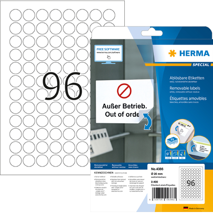 HERMA Universal-Etiketten SPECIAL, Durchmesser 20 mm, weiß