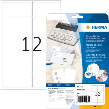 HERMA Adress-Etiketten, 94 x 47 mm, Ecken abgerundet, wei