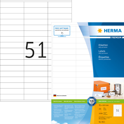 HERMA Universal-Etiketten PREMIUM, 70 x 16,9 mm, wei