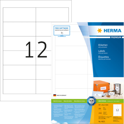 HERMA Universal-Etiketten PREMIUM, 97,0 x 42,3 mm, weiß