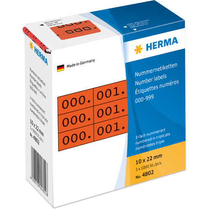 HERMA Nummern-Etiketten 0-999, 10 x 22 mm, schwarz, dreifach