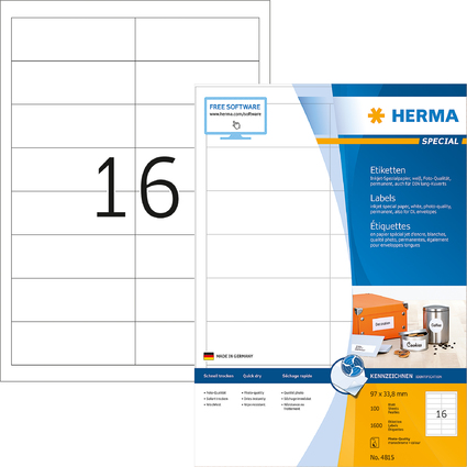 HERMA Inkjet-Etiketten SPECIAL, 97,0 x 33,8 mm, wei