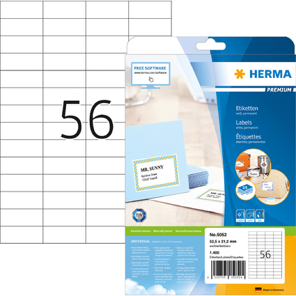 HERMA Universal-Etiketten PREMIUM, 52,5 x 21,2 mm, wei