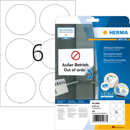 HERMA Universal-Etiketten SPECIAL, Durchmesser 85 mm, weiß