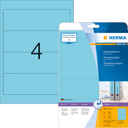 HERMA Ordnerrücken-Etiketten SPECIAL, 192 x 61 mm, blau
