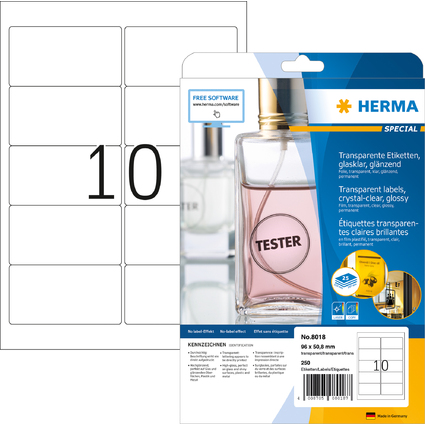 HERMA Folien-Etiketten SPECIAL, 96 x 50,8 mm, transparent