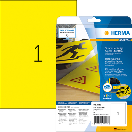 HERMA Signal-Etiketten SPECIAL, 210 x 297 mm, gelb
