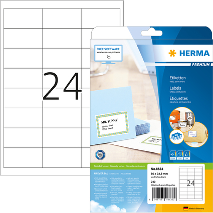 HERMA Universal-Etiketten PREMIUM, 66 x 33,8 mm, wei