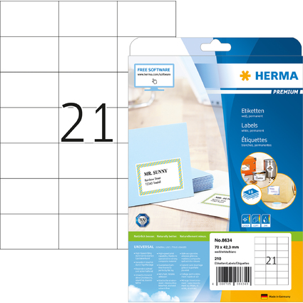 HERMA Universal-Etiketten PREMIUM, 70 x 42,3 mm, wei