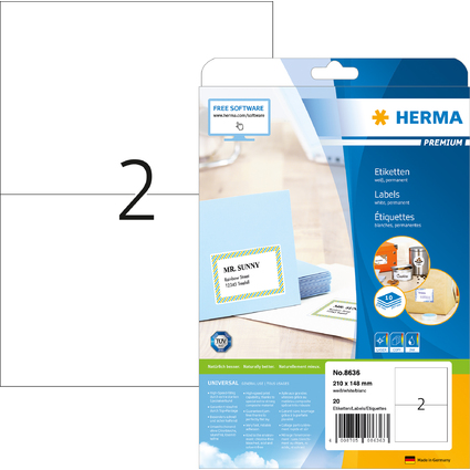 HERMA Universal-Etiketten PREMIUM, 210 x 148 mm, wei