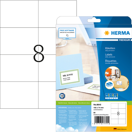 HERMA Universal-Etiketten PREMIUM, 105 x 74 mm, weiß