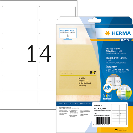 HERMA Folien-Etiketten SPECIAL, 99,1 x 38,1 mm, transparent