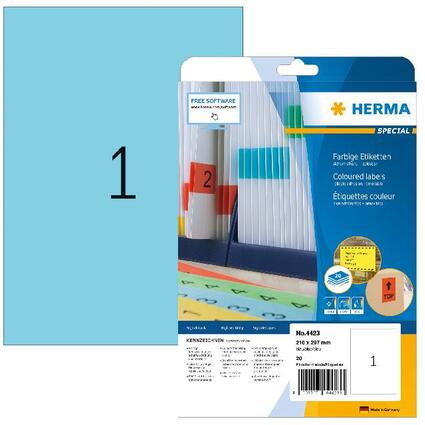 HERMA Universal-Etiketten SPECIAL, 210 x 297 mm, blau