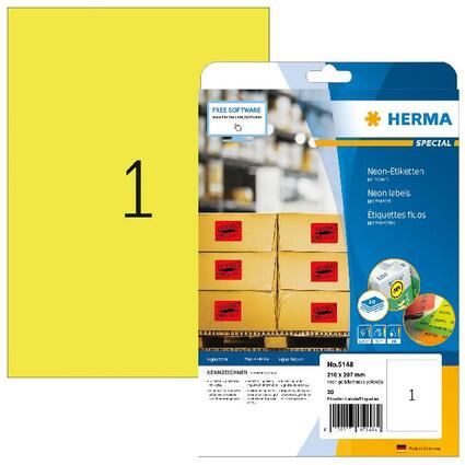 HERMA Universal-Etiketten SPECIAL, 210 x 297 mm, neon-gelb