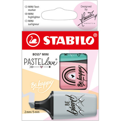 STABILO Textmarker BOSS MINI Pastellove 2.0, 3er Kartonetui