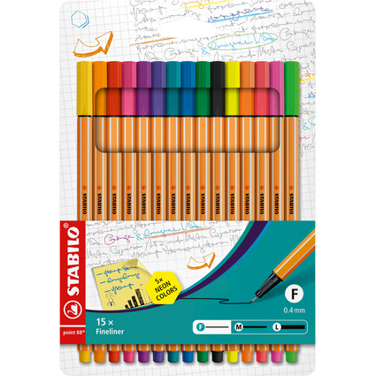 STABILO Fineliner point 88 Neon, 15er Kartonetui