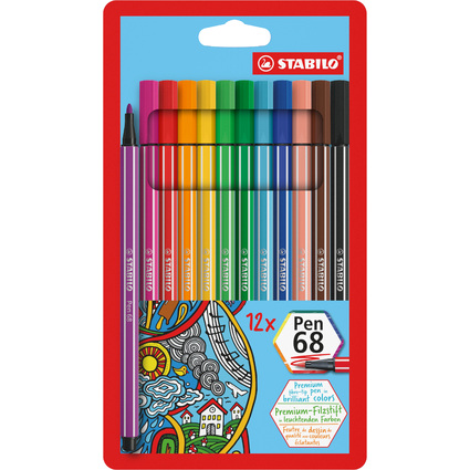 STABILO Fasermaler Pen 68, 12er Kartonetui