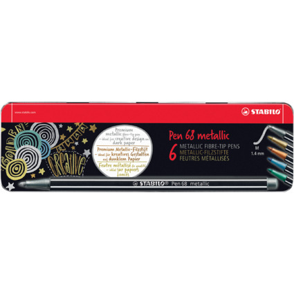 STABILO Fasermaler Pen 68 metallic, 6er Metall-Etui