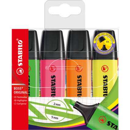 STABILO Textmarker BOSS ORIGINAL, 4er Kunststoffetui