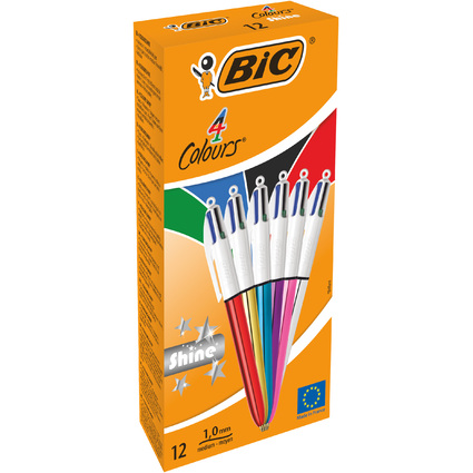 BIC Druckkugelschreiber 4 Colours Shine, farbig sortiert