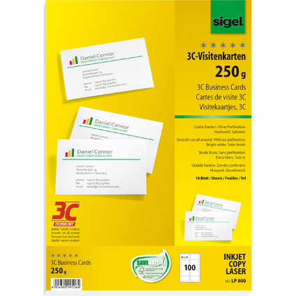 sigel Visitenkarten 3C, 85 x 55 mm, 250 g/qm, hochwei