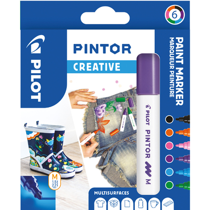 PILOT Pigmentmarker PINTOR, medium, 6er Set "CREATIVE"