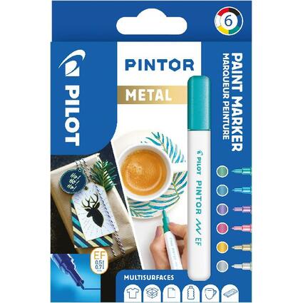 PILOT Pigmentmarker PINTOR, extra fein, 6er Set "METAL MIX"