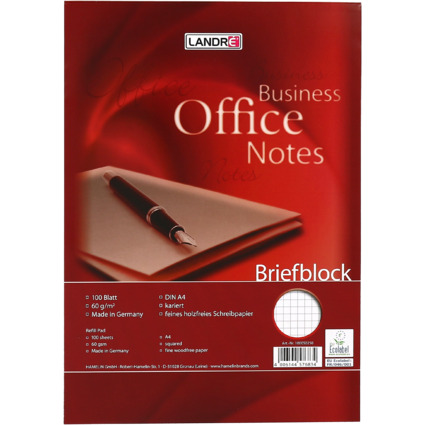 LANDR Briefblock Office, A4, 100 Blatt, 70 g/qm, kariert