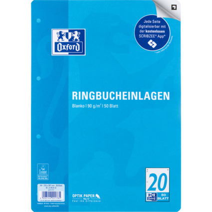 Oxford Ringbucheinlagen, DIN A4, blanko, 50 Blatt