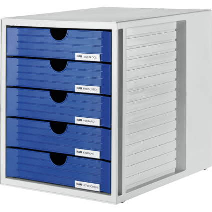 HAN Schubladenbox SYSTEMBOX, 5 Schübe, lichtgrau/blau