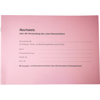 RNK Verlag Nachweisheft fr rote Kennzeichen, DIN A5 quer