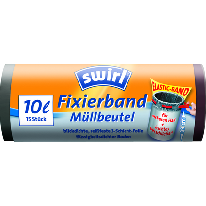 swirl Mlleimerbeutel, mit Fixierband, schwarz, 10 Liter