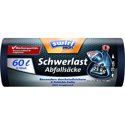 swirl Profi Schwerlast-Abfallsack, schwarz, 60 Liter